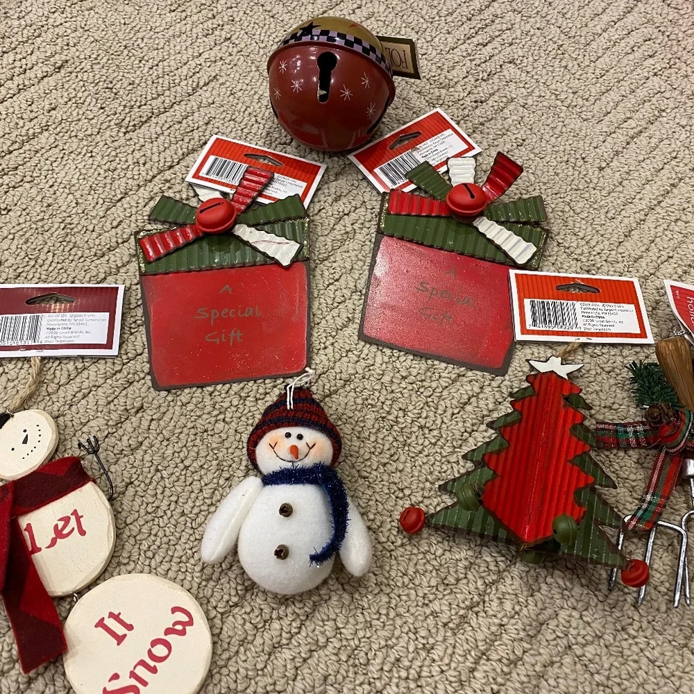 lot bundle of christmas ornaments farmhouse tin